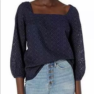 Lucky Brand Liane Cotton Eyelet Top Navy XS/TP